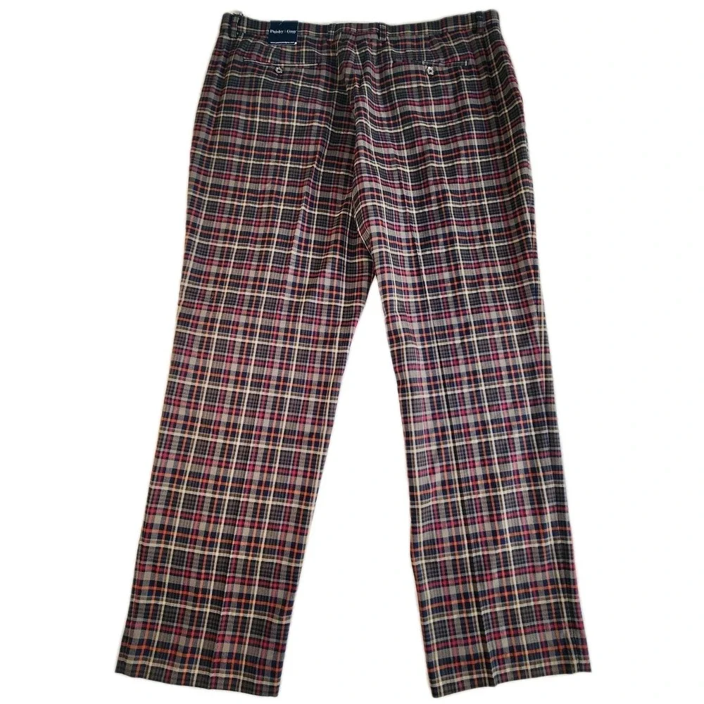 PAISLEY & GRAY Slim Fit Pants Mens 40 x 32 Brown Red Plaid Trousers NEW